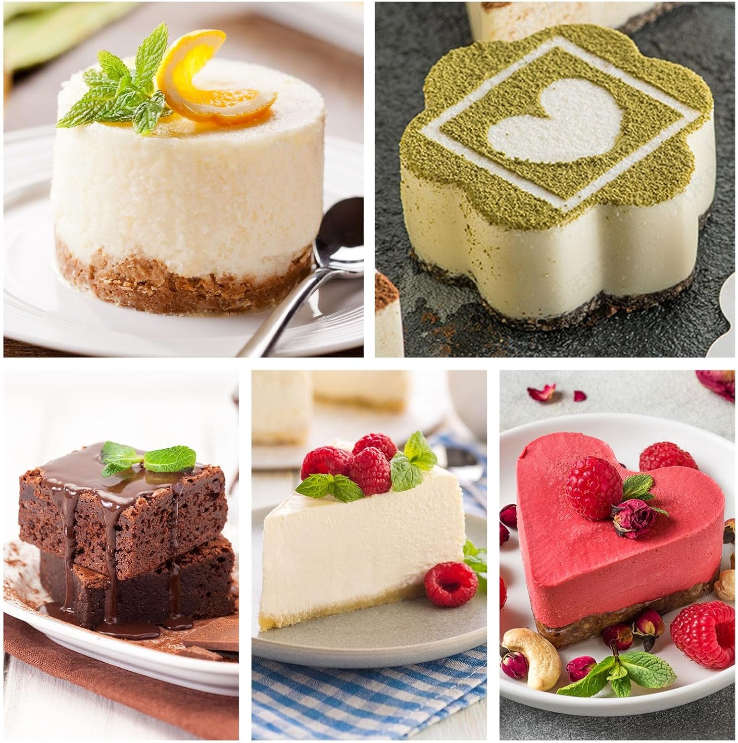 Set of 5 Cake Ring Mold, Stainless Steel 3” Dessert Food Molds with Pushers, Food Cooking Rings for Tuna Tartare, Pancake, Rice