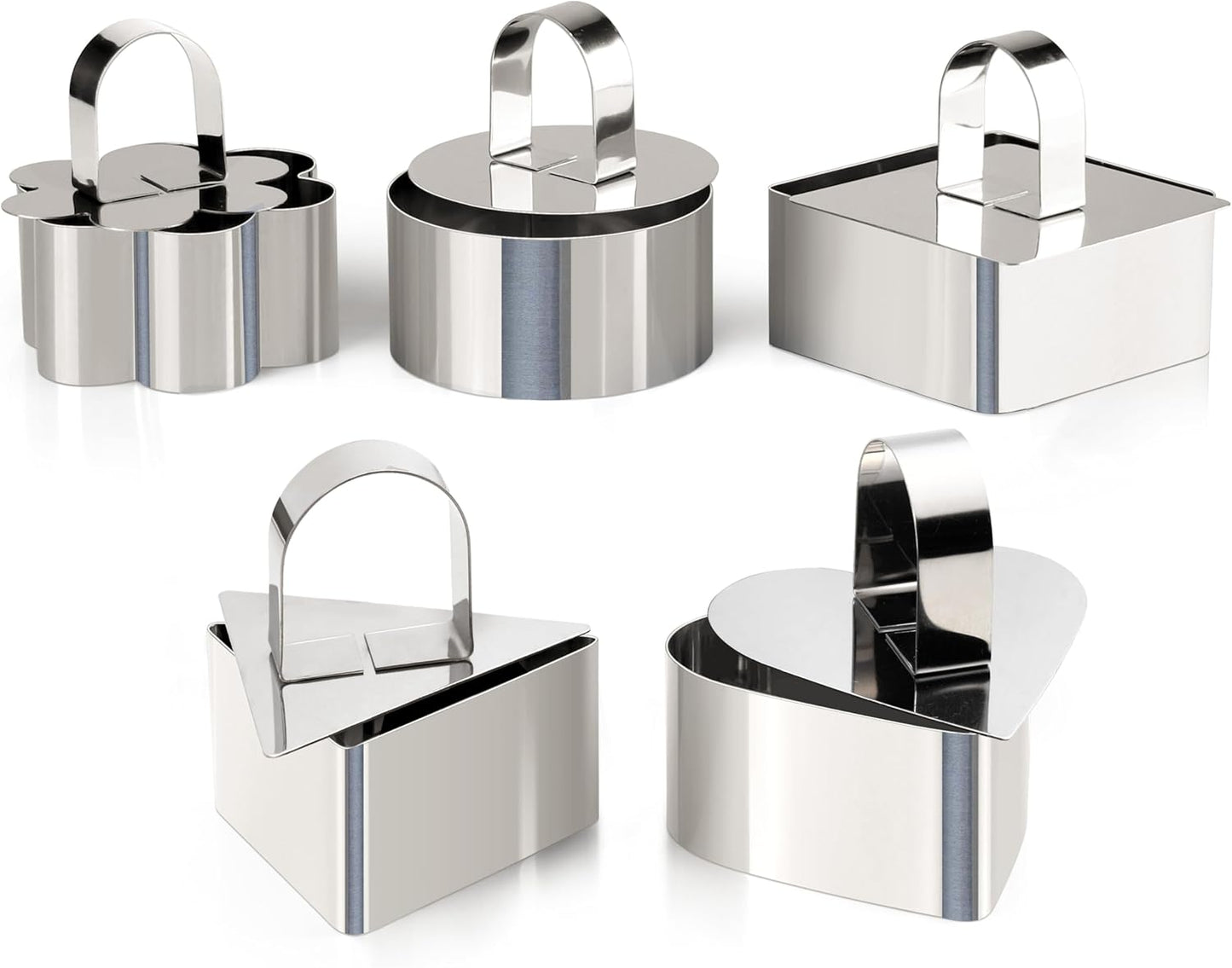 Set of 5 Cake Ring Mold, Stainless Steel 3” Dessert Food Molds with Pushers, Food Cooking Rings for Tuna Tartare, Pancake, Rice