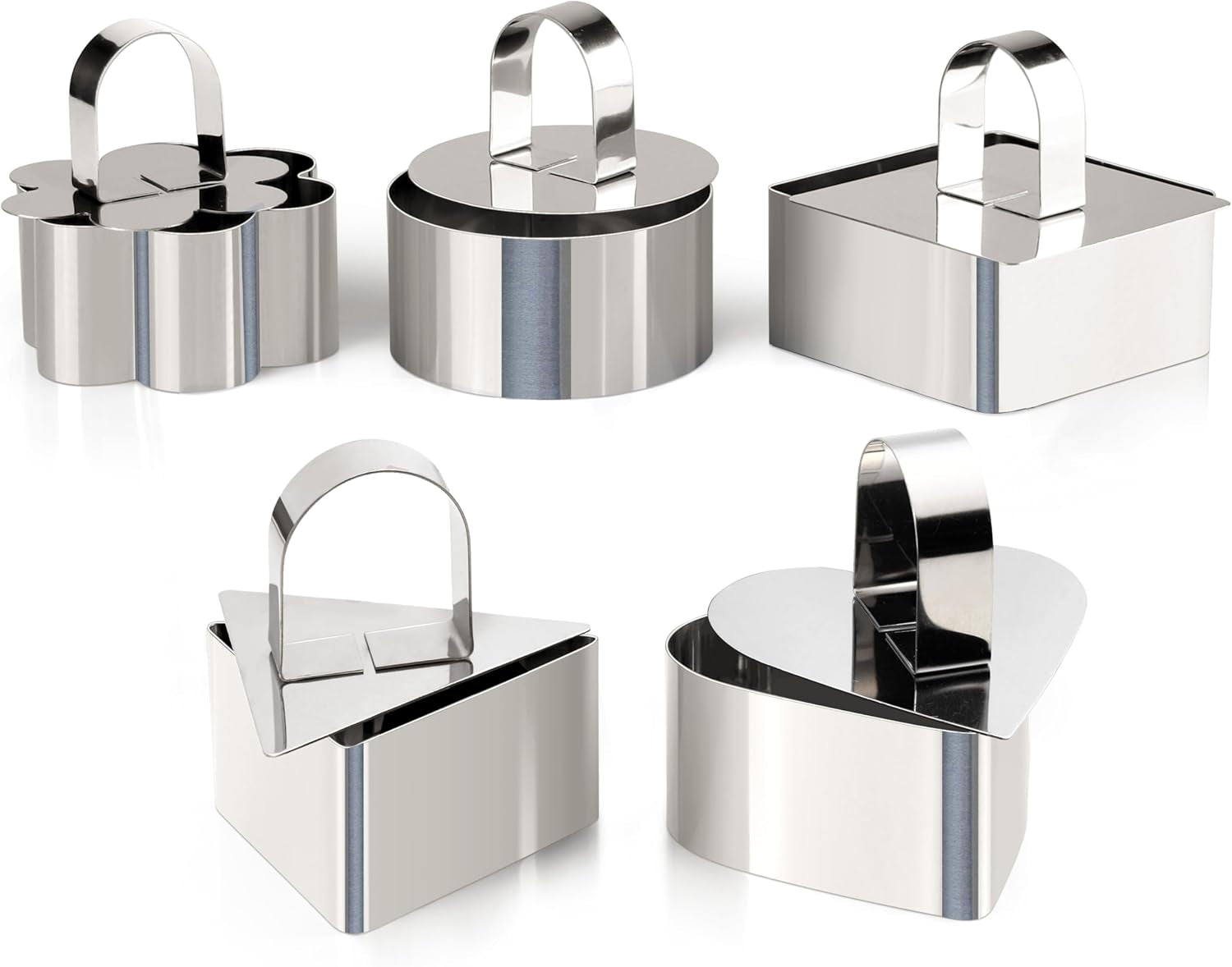 Set of 5 Cake Ring Mold, Stainless Steel 3” Dessert Food Molds with Pushers, Food Cooking Rings for Tuna Tartare, Pancake, Rice