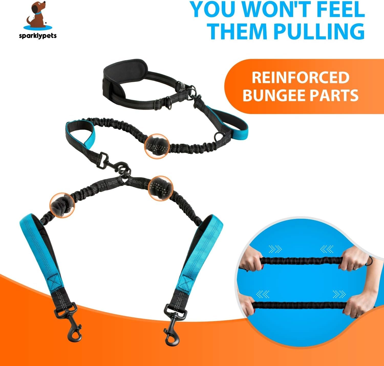 Hands Free Double Dog Leash – Dual Leash for Medium and Large Breeds – Lead for 2 Dogs with Padded Handles, Reflective Stitches, No Pull, Tangle Free