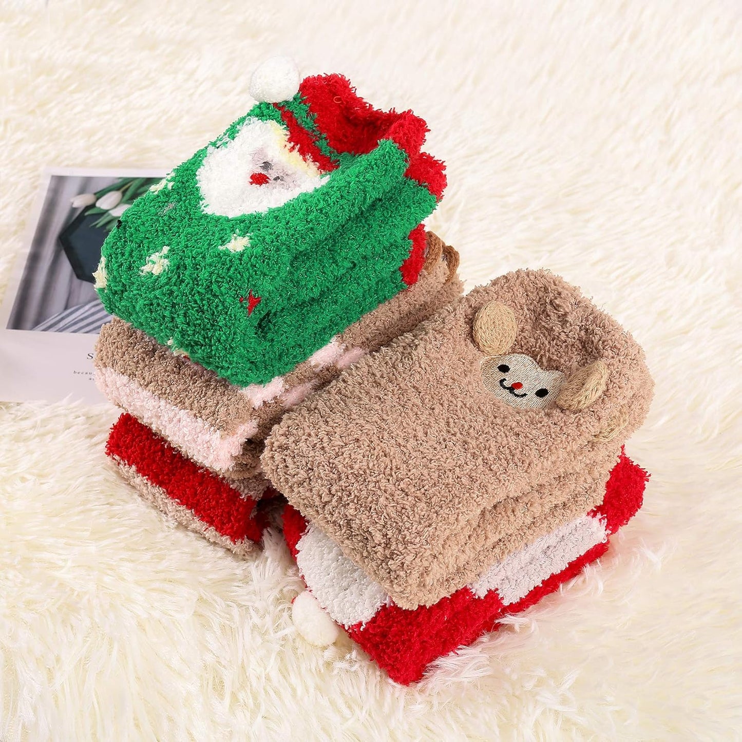 Women'S Fuzzy Slipper Socks - Warm, Fluffy, Cozy Crew Socks for Winter