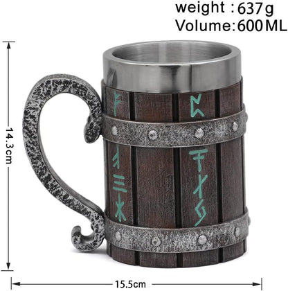 Norse Decor Stainless Steel Wooden Viking Coffee Cool Mug Viking Gift for Men Beer Cup Stein