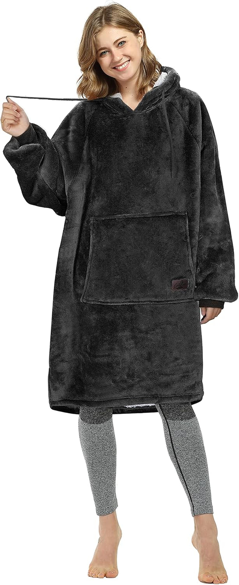 Women’S Sherpa Hoodie Sweatshirt Dress, Casual Snuggle Wearable Blanket Pullover Sweater with Kangaroo Pocket, Warm and Soft, Gift for Her