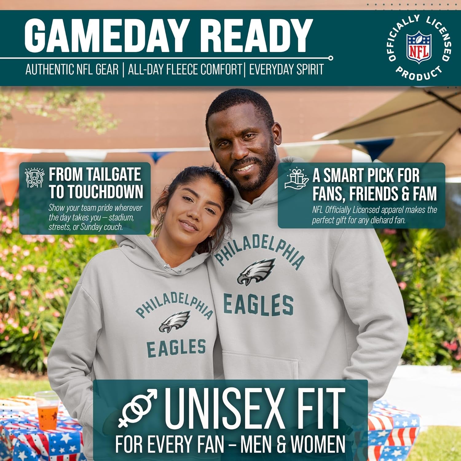 NFL Adult Gameday Hooded Sweatshirt - Poly Fleece Cotton Blend - Stay Warm and Represent Your Team in Style