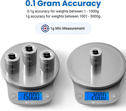 0.1G Food Kitchen Scale, Digital Ounces and Grams for Cooking, Baking, Meal Prep, Dieting, and Weight Loss 11Lb/5Kg 304 Stainless Steel