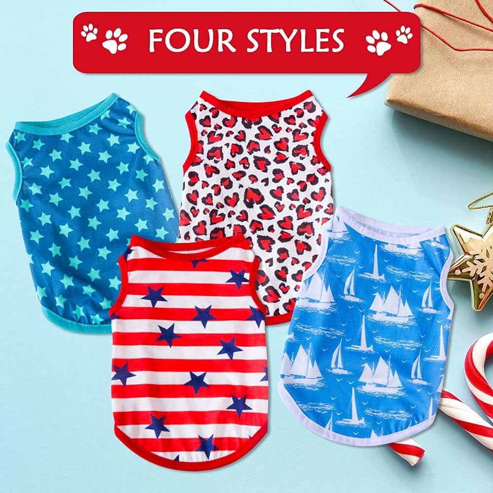 4 Pieces Dog Clothes for Dogs Girl Summer Pet T-Shirts Printed Apparels Puppy Outfits Cute Pattern for Small to Large Cat Dog (Star, X-Small)